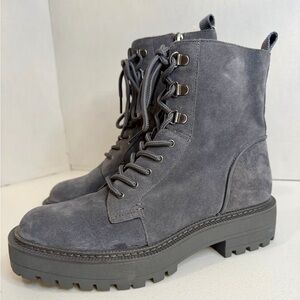 Sam Edelman Lue Combat Boots Sz 8 Gray Suede Platform Lug Sole Lace Up NWT